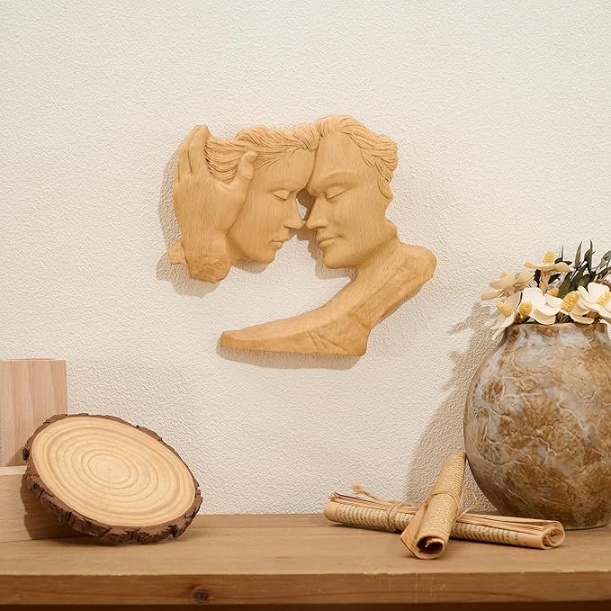BGCOPPER Wooden Couple Statue, Abstract Couple Sculptures Ornament for Home Decor Women Gift for Anniversary Wedding (8 Inch)