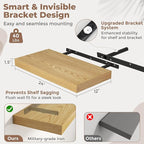 24 Inch Floating Shelves for Wall Set of 2, 12"D Wood Grain Bathroom Shelves with Invisible Brackets, Easy Install Engineered Wood Storage Shelves for Kitchen, Living Room, Bedroom, Oak Finish
