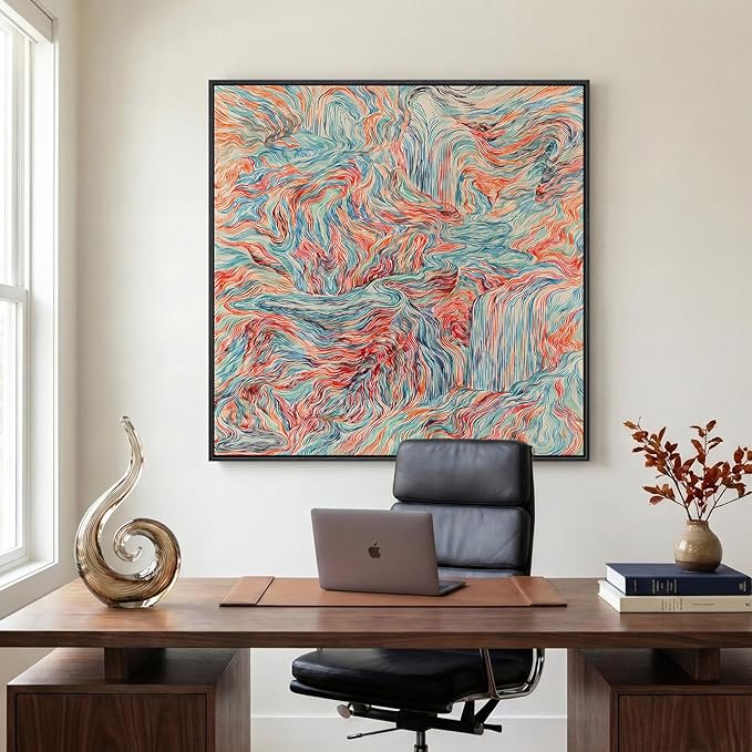 Extra Large Framed Colorful Abstract Wall Art for Living Room, Oversized Square Modern Canvas Prints Paintings, Minimalist Multicolor Big Pictures for Bedroom Dining Hallway Office Wall Decor 40x40 In