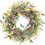 22" Spring Summer Wreath for Front Door - Colorful Wildflower Wreath with Lavender & Forsythia, Everyday Floral Wreaths for Front Door Outside, Spring Door Wreath for Indoor Home Decor