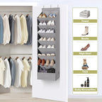 2 Pack Minimalist Grey Over the Door Shoe Organizer with 10 Pockets, Hanging Closet Storage Rack for Shoes, Sneakers, Accessories