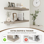 Acovy 16 Inch Floating Shelves, 3D Textured Wood Grain, 16"x9.25"x1.5" Inch Deep Floating Shelves for Wall, Wooden Shelves for Bathroom, Bedroom, Living Room, Vintage Gray Oak, 2 Pieces