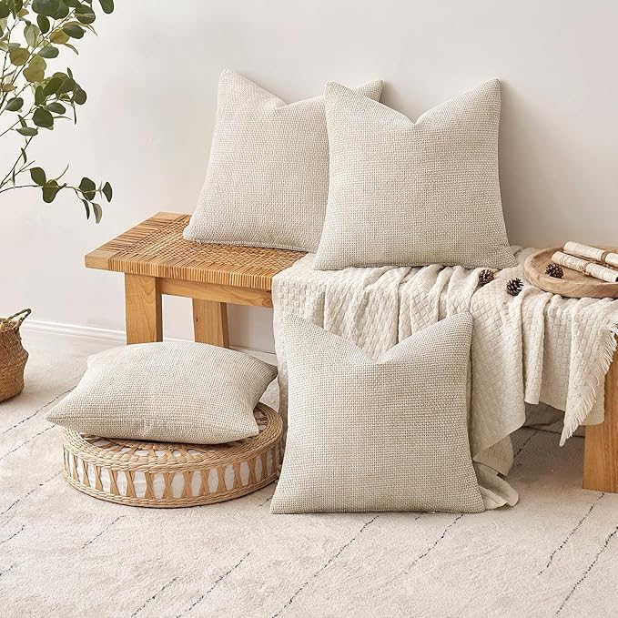 MIULEE Pack of 4 Couch Throw Pillow Covers 22x22 Inch Cream Soft Decorative Chenille Pillow Covers Farmhouse Accent Cushion Covers for Boho Spring Home Decor Sofa Bedroom Living Room
