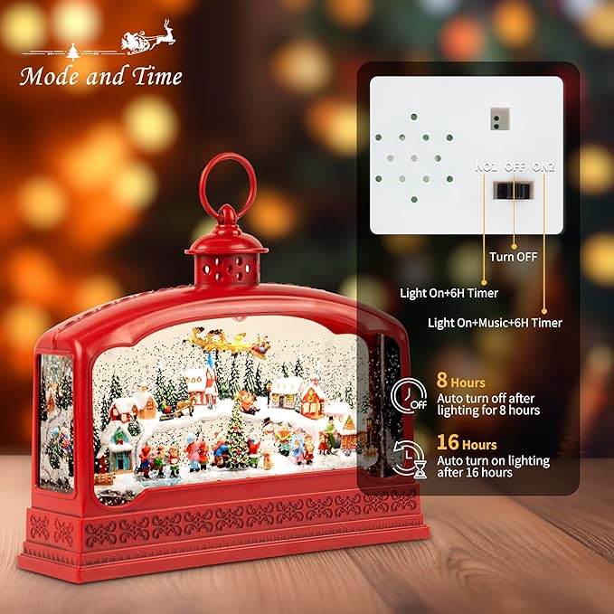 Large Christmas Snow Globes, 10.83" Electric Red Light up Snow Globe Christmas Village, 8 Festive Songs 6H Timer & Dual Power, Musical Snowglobes Christmas Decorations Indoor Ornament Snowglobe