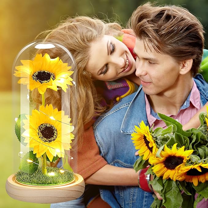 Valentines Day Rose Gifts for Her,Valentines Gifts for Women,Valentines Birthday Gifts for Women,Valentine's Day Flowers Gifts for Mom Girlfriend Wife,Sunflower In A Glass Dome Gifts for Valentine Day