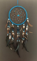 OMA Large Blue Dream Catcher with Turquoise Stones and Feathers, Traditional Dreamcatcher for Bedroom, Living Room, Dorms & Gift - Size – 28” x 9”
