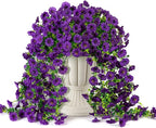 Fake Artificial Hanging Flowers for Outdoor, 2 PCS Silk Morning Glory Faux Flowers with Eucalyptus Leaves,Realistic Hanging Plants for Wedding Home Office Garden Decor