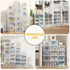 NEWBULIG 24 Clear Shoe Storage Boxes, Shoe Organizer for Closet with Lid, Plastic Stackable Breathable Shoe Cabinet with Lid for Sneakers, Heels & Boots, White