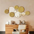 Gold Mirrors Wall Decor Metal Round Home Art Decor Decorative Modern Circle Mirror Wall Art Sculpture Hanging Decorations for Home Living Room Office