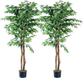 VECELO Artificial Ficus Tree with Sturdy Nursery Pot, 6FT Faux Silk Plant for Indoor Outdoor Home Garden Decor, 2 Pack
