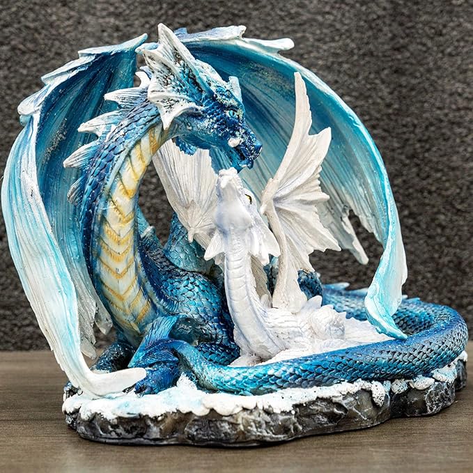 Fantasy Dragon Fairy Figurine Set, Mystic White Dragon Twins Resin Sculpture - Guardian Spirit Home Decor, Fantasy Figurine with Legend Story, Collectible Gift for Myth Lovers