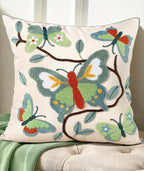 Embroidered Throw Pillow Cover 18x18 Inch - Spring Summer Boho Decorative Pillow Cover with Zipper for Living Room Couch Sofa Bed Aesthetic Design Branch Butterfly Cushion Pillowcase