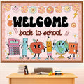 Pajean Welcome Back to School Bulletin Board Set Hippie Retro Classroom Decorations Cute Stationery Apple Cutouts with Groovy Daisy Borders for First Day of School Library Decor Office Supplies
