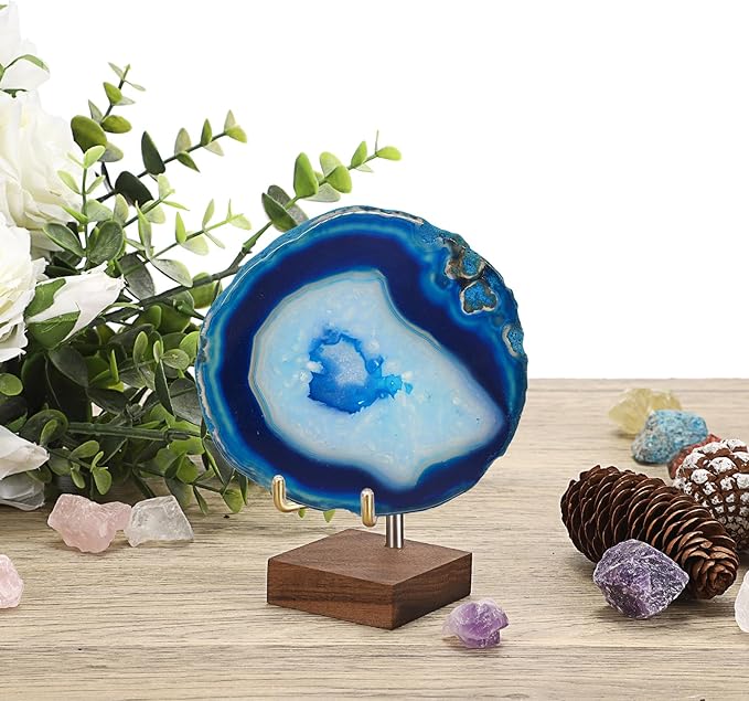 Hipiwe Adjustable Metal Arms Display Stand Easel with Wooden Base - Small Display Easel Holder for Displaying Fossil Coral Geodes Rock Mineral Agate Plate Seashell and Photos, 2"x2"x3.2"