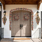 Glitzhome 28" Heather Teardrop, Spring Summer Artificial Swag Wreath for Front Door Wall Mantel and Window Decor