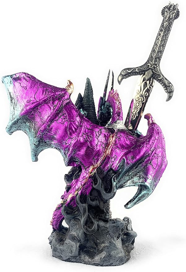 Ain't it Nice Dragon Statue Purple with Medieval Dragon Sword and Crystal Ball Protecting A Castle Collectible Dragon Figurine Fantasy Medieval Dragon Décor, 4.5(L) 2(W) 6.5(H) inches, 71980