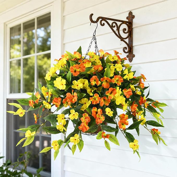 Artificial Fake Hanging Flowers Plants Basket for Outdoors Outside Decoration UV Resistant Faux Silk Flowers Look Real Plastic Flowers for Spring Planters Home Porch Patio Garden Decor