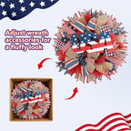 Patriotic Wreath for Front Door, 24 inch 4th of July Decorations with Red White Blue USA Tags for 250th Anniversary American Independence Day Memorial Day Decor