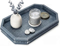 EOSAHR Rustic Decorative Tray with Beaded Edge for Room Decor - Retro Wooden Serving Tray Display for Coffee Table, Makeup Vanity - Farmhouse Decor Kitchen Table Accessories Essentials (Blue)