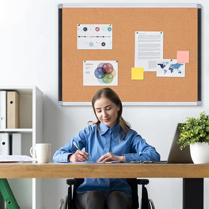 Large Cork Bulletin Board 36" x 48", Black/Sliver Aluminium Framed Corkboard, 4 x 3 Office Board for Wall Decor, Wall Mounted Notice Pin Board with 18 Push Pins for School, Home & Office
