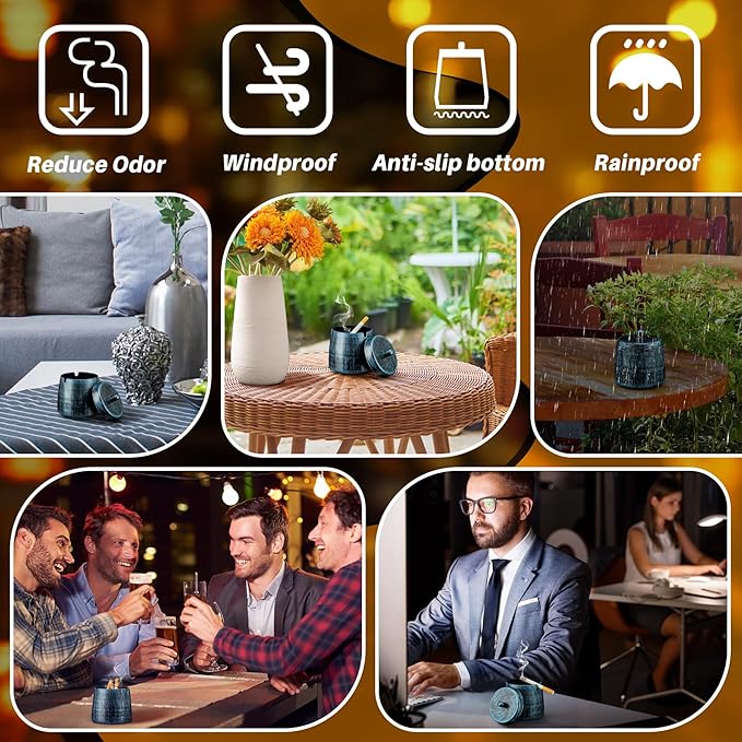 Ashtray for Cigarettes Outdoor, Outdoor Ashtray with Lid for Cigarette, Metal Odorless Windproof Smokeless AshTray for Patio Home Office Tabletop Balcony