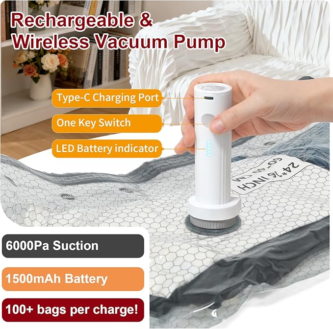 Vacuum Storage Bags with Portable Electric Pump,23.6 * 15.7in,Space Saver Sealer Bags, Airtight Compression Bags for Clothes, Pillows, Comforters, Blankets, Bedding (9 Pack)