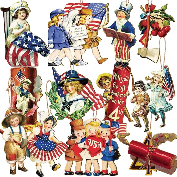 Sintuff 36 Pcs 4th of July Tree Ornaments 250th Anniversary Decoration Patriotic Wood Independence Day Ornaments Red White Blue Party Hanging Decoration Artifact for Small Tree Holiday Party Supplies