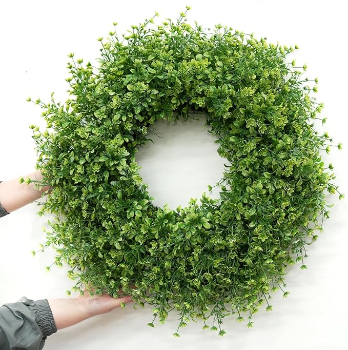 28 Inch Large Boxwoods Wreaths for Front Door Artificial Green Leaves Greenery Indoor Outdoor Wreath Home Decor Porch Window Wall Farmhouse Door Decorations Spring Summer Fall All Seasons