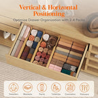 Lifewit 5" High 8 Pack Bamboo Drawer Dividers 33-42cm/13-16.5" Adjustable Wooden Drawer Organizer for Clothes/Utensils, Expandable Drawer Separator for Dresser/Kitchen/Bedroom/Office Organization