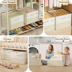 2 Pack Shoe Organizer for Closet, Large Shoe Box Storage Containers, Foldable Shoe Storage Organizer Box Bin with Adjustable Dividers and Clear Cover, Space Saving Shoes Holder, Beige