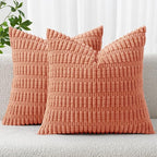MIULEE Pack of 2 Corduroy Decorative Throw Pillow Covers 16x16 Inch Soft Boho Striped Pillow Covers Modern Farmhouse Home Decor for Summer Sofa Living Room Couch Bed Coral