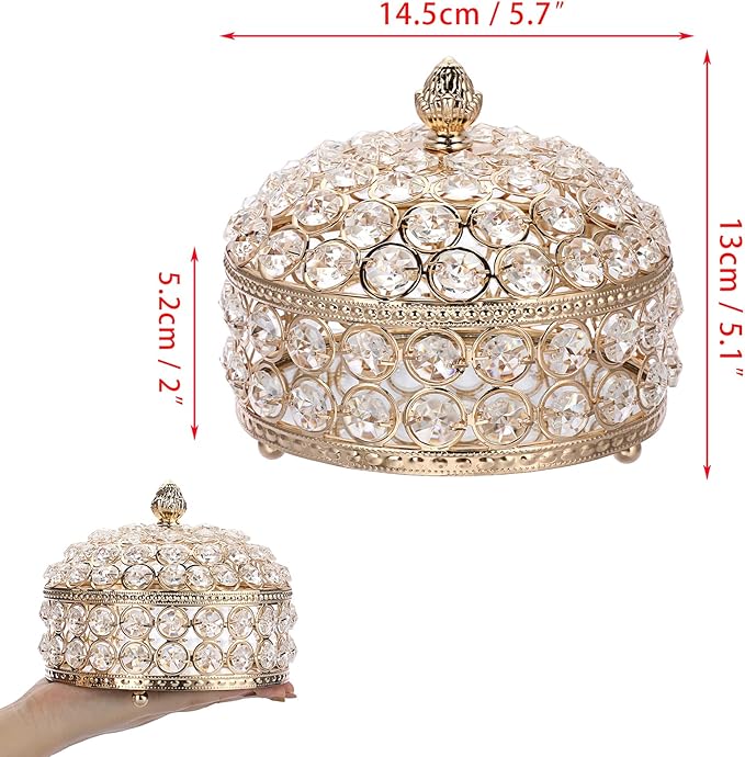 Hipiwe Crystal Jewelry Box Jewelry Trinket Organizer Box Gold Treasure Box Luxury Home Decor Ring Earrings Storage Holder Keepsake Box for Women,X-Large