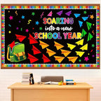 Pajean Soaring Into a School Year Bulletin Board Set Colorful Paper Plane Classroom Decorations Backpack Plane Name Tag Cutout with Pencil Border for Door Wall Chalkboard Decor Back to School Supplies