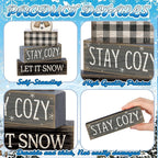 Yuntau 4 Pcs Winter Table Decorations Wooden Snowman Winter Tiered Tray Decor Rustic Block Signs Gift Farmhouse Christmas Centerpiece for Tables Party Kitchen Shelf Home