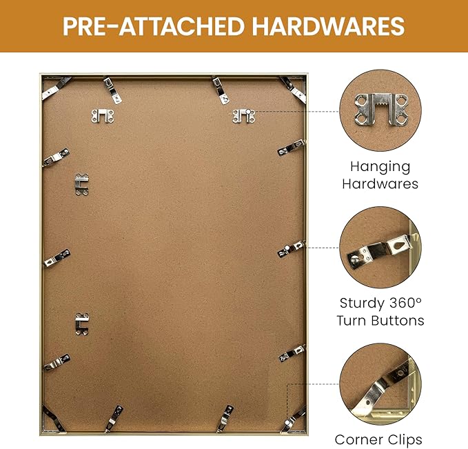 17x21 Aluminum Metal Picture Frame,Tempered Glass Gold Photo Frame 17x21 for Family Photo,Posters,Art,Document to Wall Mount Horizontally or Vertically