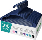 NEATERIZE Clothes Hangers Plastic 100 Pack for Adults - Plastic Hangers, The Perfect Coat Hanger and Space Saving Clothes Hangers for Closet - Navy Blue Hangers