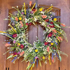 20 Inch Summer Wreaths for Front Door, Artificial Daisy Wildflower Lavender Front Door Wreath Spring,Green Eucalyptus Wreath for Window Wall Farmhouse Home Decor Porch Outdoor