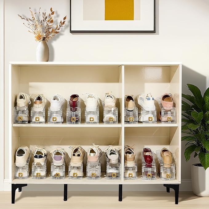 Clear Shoe Slots Organizers,24Pack Organizer for Closet Shoe Stackers for a Pair of Shoes Shoe Display Shelf Rack Holders Space Saver Organizador de Zapatos