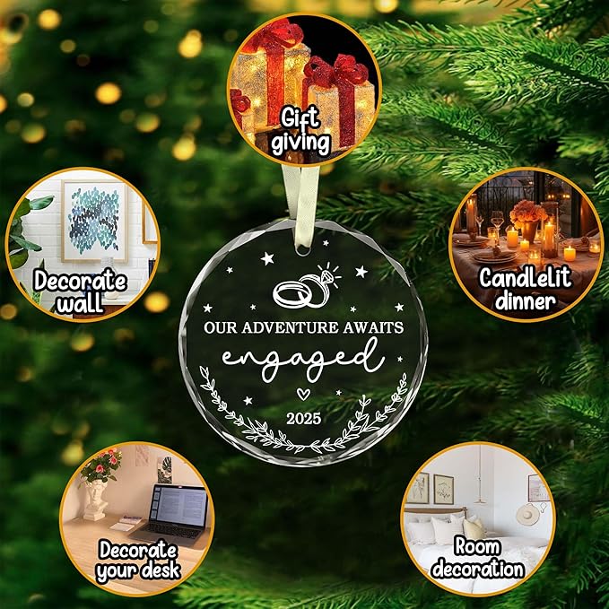 BSQUIELE Engagement Gifts For Couple 2025 - Gifts for Newly Engaged Couple - Wedding Ornament Gift For Bride to be, Groom, Mr, Mrs, Him, Her - Engagement Glass Ornament 2025
