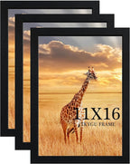 11x16 Picture Frame Set of 3,Wooden Frame 11x16 Wall Gallery Poster Photo frame Black with Durable Shatter Resistant Plexiglass for Wall Mounting Family -friend- wedding best gift