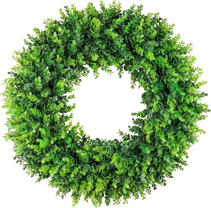 DDHS Large Boxwood Wreath Front Door 24'' Artificial Spring Wreaths for Front Door Farmhouse Wedding Green Year Round Indoor Outdoor for Summer Wreath st Patrick's Day Decoration -(Hello Sign)