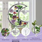 KY&BOSAM Moon Suncatcher Mom Gifts Stained Glass for Window Hangings Wind Chimes Decor with Pressed Real Flower and Metal I Love You Mom Heart Charm Birthday Gift for Women Mother`s Day Christmas