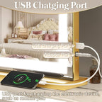 FENNIO Vanity Mirror with Lights 32"x22", Lighted Makeup Mirror, Large Vanity Mirror, Touch Sensor with 3-Color Lighting, 10X Magnification and USB Charging Port for Vanity Desk（Square Gold）