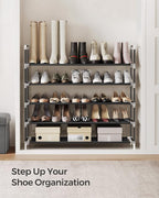 SONGMICS 5-Tier Shoe Rack, Shoe Storage for Hallway Closet, Slim and Space-Saving, Metal Frame, Non-Woven Fabric Shelves, Black ULSH55H
