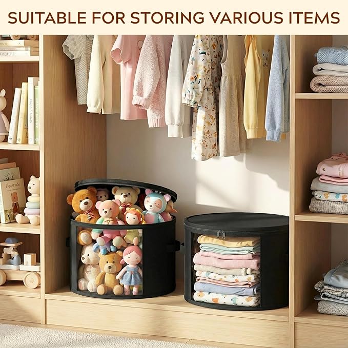 Ofiray-home 2 Pack Large Clear Hat Storage Boxes, Hold up to 7-9 Hats, Hat Organizer for Closet, Durable & Foldable, Hat Box with Carrying Handles for Round Brim, Wide-Brim, Cowboy, Sun Hat (Black)