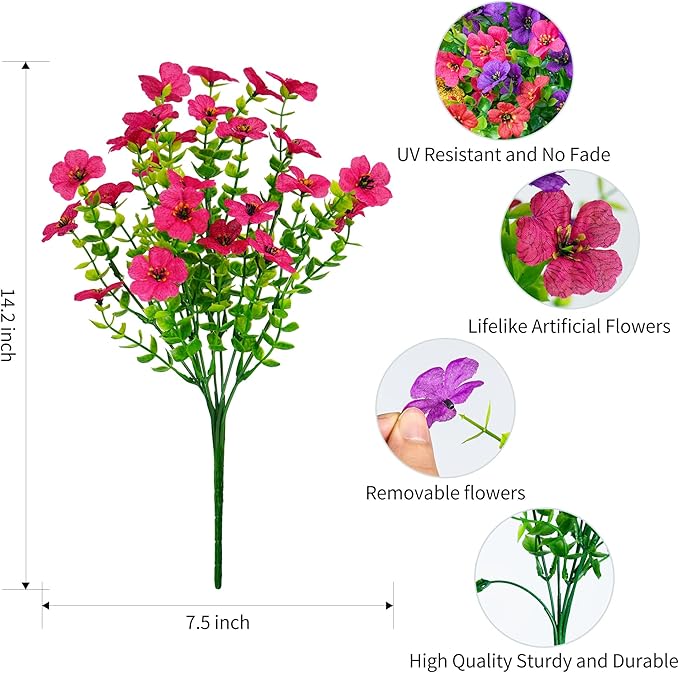 Artificial Fake Flowers Plants for Outdoors Spring Summer Decor,16 Bundles Faux Flowers Plant Silk Daisy UV Resistant for Outside Planters Front Porch Patio Yard Garden Home(Red,Purple,Yellow,Fuchsia)