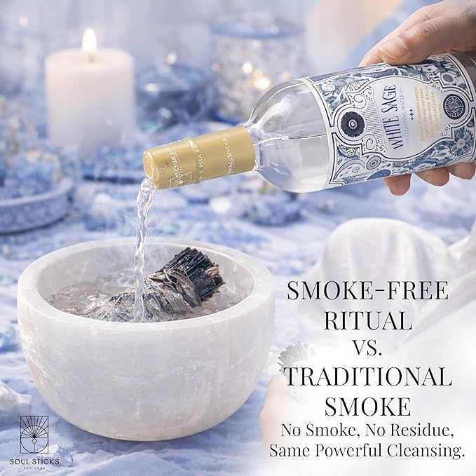 SOUL STICKS Cleansing Water 7.5 oz. Bottle for Clearing Negative Energy and Purifying Home Spiritual Florida Water Area Deodorizer (White Sage)