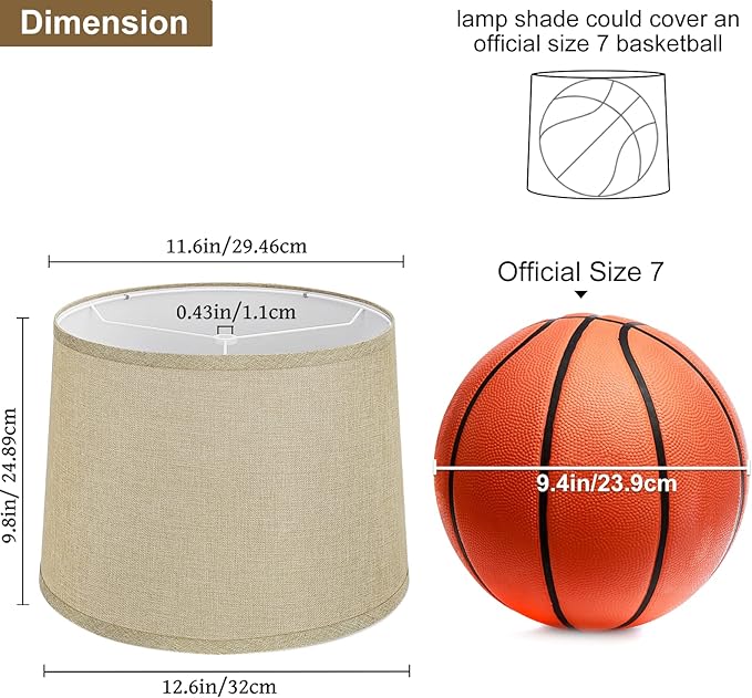 Drum Lampshades Set of 2, Fabric Lampshades for Table Lamps Floor Lamps, Medium Lampshades 11.6" Top x 12.6" Bottom x 9.8" High, Easy Assembly Shades Replacement, Natural Linen Hand Crafted (Spider)