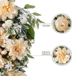 Glitzhome Peach Dahlia Floral Teardrop Swag 28" Artificial Spring Teardrop Swag Wreath for Front Door Porch Wall Window Decor