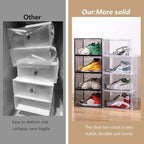 Attelite Large Clear Shoe Box Organizer,Plastic Stackable Shoe Storage Box with Magnetic Door, Large Clear Door Shoe Containers for Display Sneakers, Easy Assembly（Black）